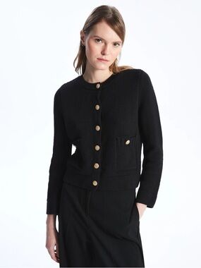 Zara Black Knit Cardigan with Gold Buttons